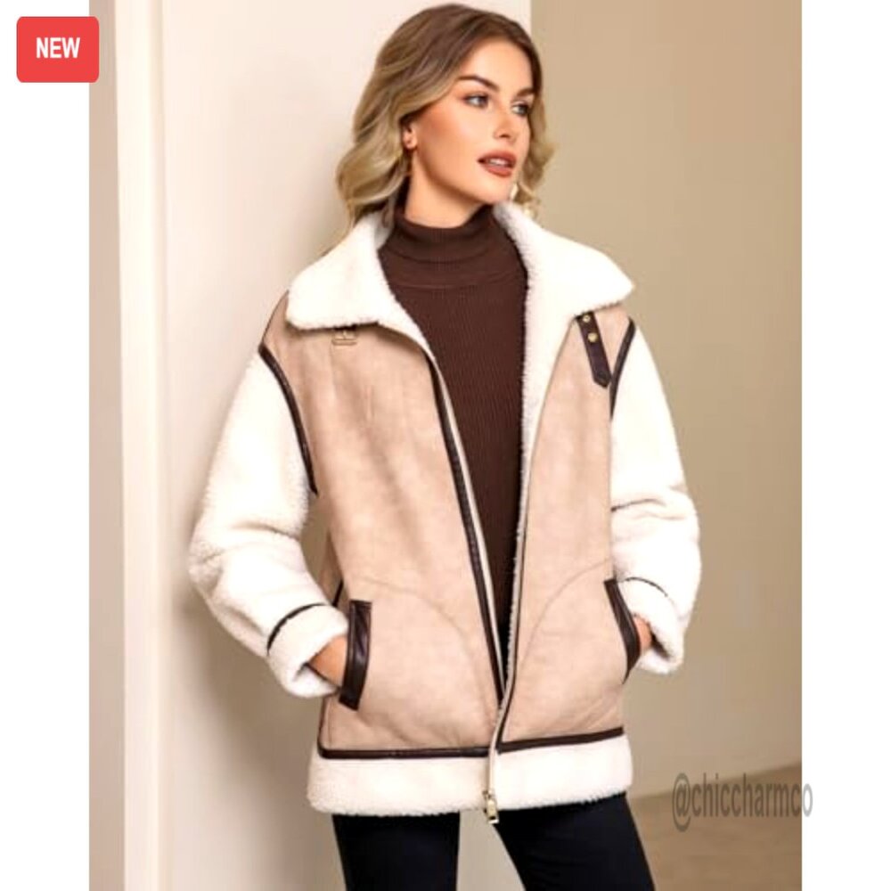 Faux Leather Patchwork Fur Lined Jacket Mid-Lengt… - image 6